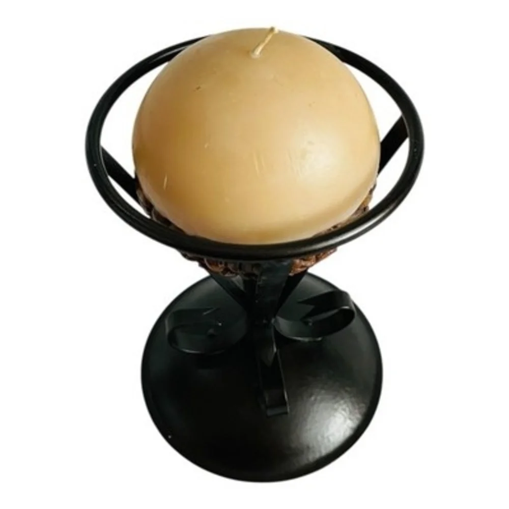 Coffee Bean Vanilla Scented Candle Black Metal Stand Holder Home Decor 7.5
